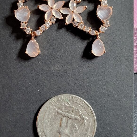 JTV Rose Quartz White Zircon 18K Rose Gold Earrings - Picture 6 of 10